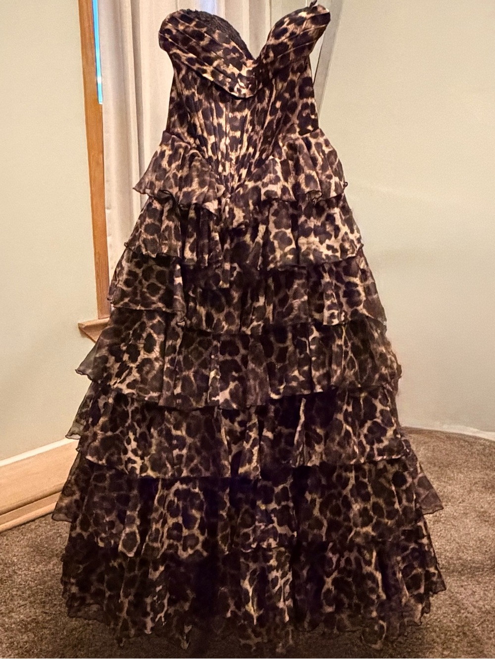 Tiered Leopard Print Ruffle Ball Gown
